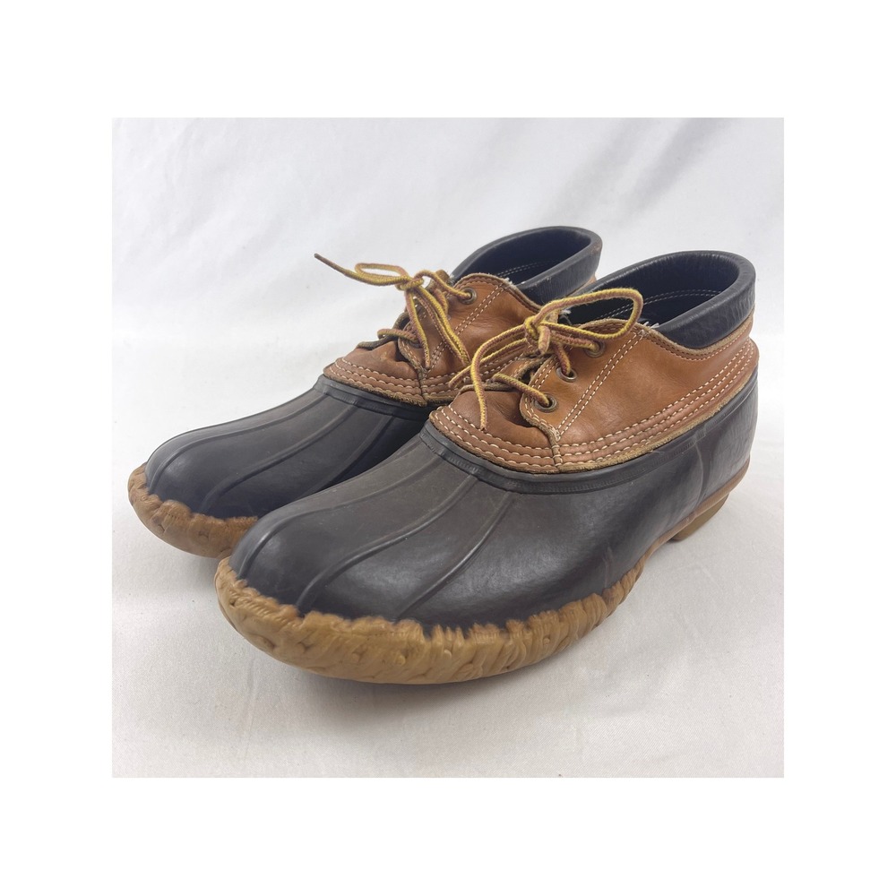 LL Bean Maine Hunting Shoe‎ Mens Brown Leather Rubber Duck Boots Low Top Size 10